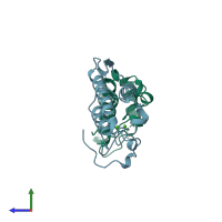 PDB entry 1jia coloured by chain, side view.