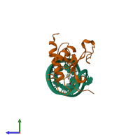 PDB entry 1jid coloured by chain, side view.