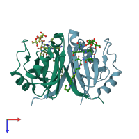 PDB entry 1jie coloured by chain, top view.