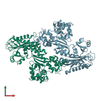 PDB entry 1jih coloured by chain, front view.