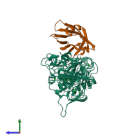 PDB entry 1jiw coloured by chain, side view.