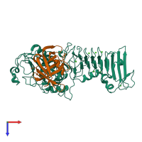 PDB entry 1jiw coloured by chain, top view.