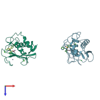 PDB entry 1jiz coloured by chain, top view.