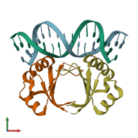 PDB entry 1jj4 coloured by chain, front view.