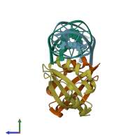 PDB entry 1jj4 coloured by chain, side view.