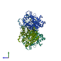 PDB entry 1jji coloured by chain, side view.