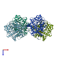 PDB entry 1jji coloured by chain, top view.