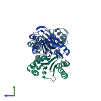 PDB entry 1jjw coloured by chain, side view.