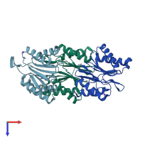 PDB entry 1jjw coloured by chain, top view.