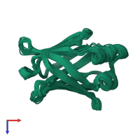 PDB entry 1jjx coloured by chain, ensemble of 20 models, top view.