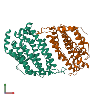 PDB entry 1jk0 coloured by chain, front view.
