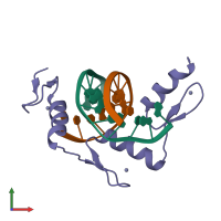 PDB entry 1jk1 coloured by chain, front view.