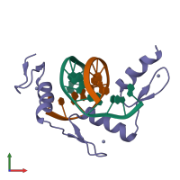 PDB entry 1jk2 coloured by chain, front view.