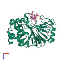 PDB entry 1jk7 coloured by chain, top view.