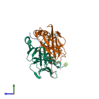 PDB entry 1jk8 coloured by chain, side view.