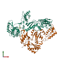 PDB entry 1jkh coloured by chain, front view.