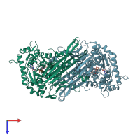 PDB entry 1jki coloured by chain, top view.
