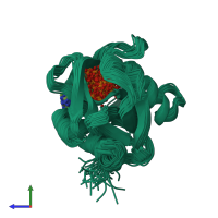 PDB entry 1jkn coloured by chain, ensemble of 30 models, side view.