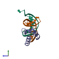 PDB entry 1jkp coloured by chain, side view.