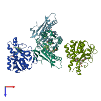PDB entry 1jkx coloured by chain, top view.