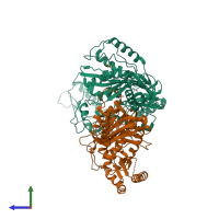 PDB entry 1jle coloured by chain, side view.