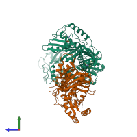 PDB entry 1jlf coloured by chain, side view.