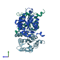 PDB entry 1jlj coloured by chain, side view.