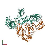 PDB entry 1jlq coloured by chain, front view.