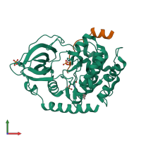PDB entry 1jlu coloured by chain, front view.