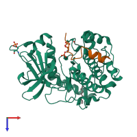 PDB entry 1jlu coloured by chain, top view.