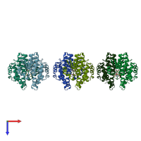 PDB entry 1jlv coloured by chain, top view.