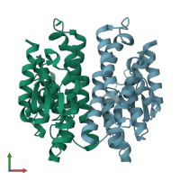 PDB entry 1jlw coloured by chain, front view.