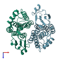 PDB entry 1jlw coloured by chain, top view.