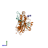 PDB entry 1jma coloured by chain, side view.