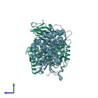 PDB entry 1jme coloured by chain, side view.