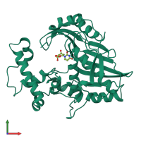 PDB entry 1jmf coloured by chain, front view.