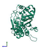 PDB entry 1jmf coloured by chain, side view.