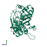 PDB entry 1jmg coloured by chain, side view.