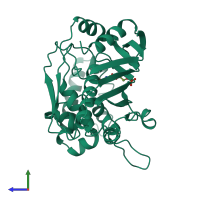 PDB entry 1jmh coloured by chain, side view.