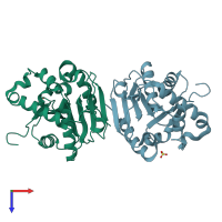 PDB entry 1jmk coloured by chain, top view.