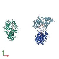 PDB entry 1jn0 coloured by chain, front view.