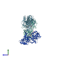 PDB entry 1jn0 coloured by chain, side view.