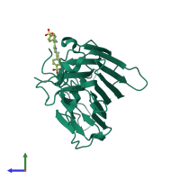 PDB entry 1jn2 coloured by chain, side view.
