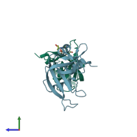 PDB entry 1jn4 coloured by chain, side view.