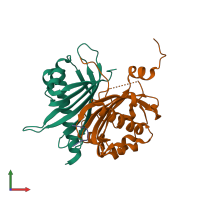 PDB entry 1jn5 coloured by chain, front view.