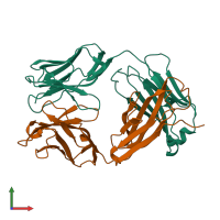 PDB entry 1jnl coloured by chain, front view.