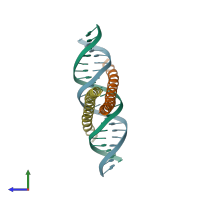 PDB entry 1jnm coloured by chain, side view.