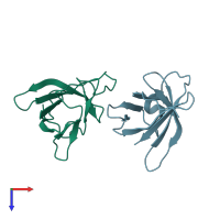 PDB entry 1jnp coloured by chain, top view.