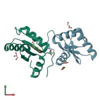 PDB entry 1jo0 coloured by chain, front view.