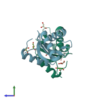 PDB entry 1jo0 coloured by chain, side view.